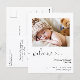 Postal Anuncio de nacimiento del corazón de caligrafía de