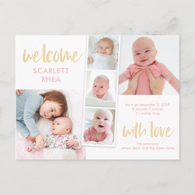 Postal Anuncio de nacimiento editable de amor de Scrapboo (Anverso)