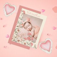 Anuncio de nacimiento floral de Chica fotográfico 