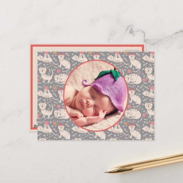 Postal Anuncio de nacimiento Gatos Cutos Jugando Balls Ya (Anverso/Reverso In Situ)