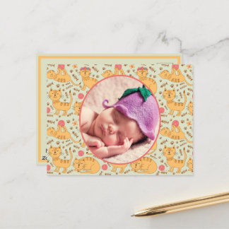 Postal Anuncio de nacimiento Gatos felices jugando durmie