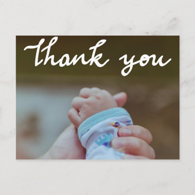 Postal Anuncio de nacimiento Gracias a la foto de escritu (Anverso)
