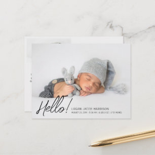 Postal Anuncio de nacimiento moderno Hello dos fotos