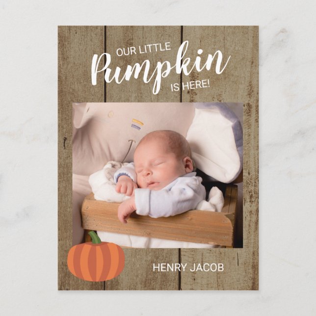 Postal Anuncio de nacimientos de nuestra pequeña calabaza (Anverso)