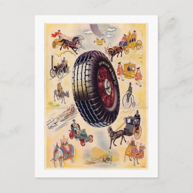 Postal Anuncio de neumáticos de época - Neumáticos Dunlp (Anverso)