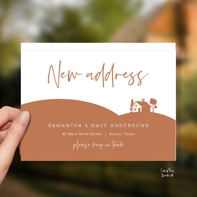 Postal Anuncio de nueva dirección, Casa pequeña (New Home Address Announcement, Little House Postcard in copper brown)