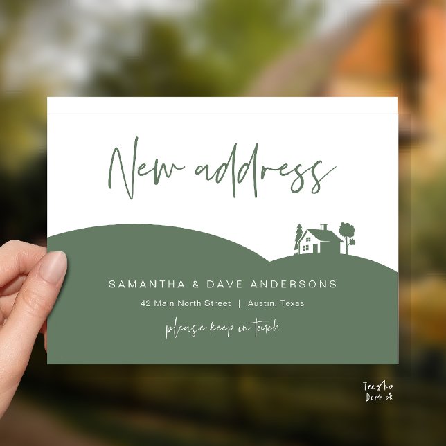 Postal Anuncio de Nueva Dirección, Casita (New Home Address Announcement, Little House Postcard in sage green)