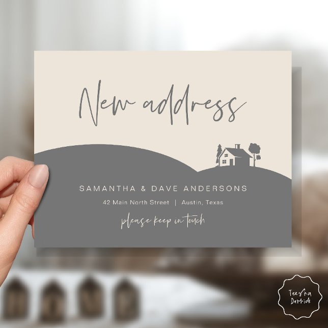 Postal Anuncio de Nueva Dirección, Casita (New Home Address Announcement, Little House Postcard in cream grey)
