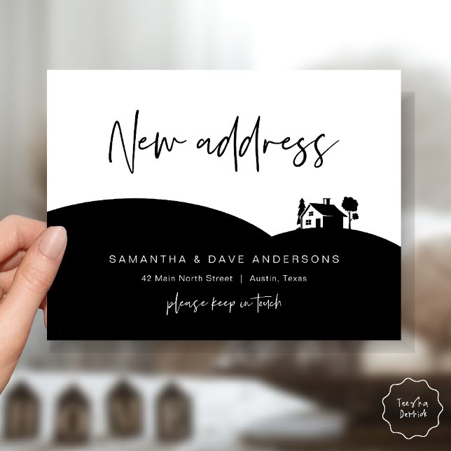 Postal Anuncio de Nueva Dirección, Casita (New Home Address Announcement, Little House Postcard in black white)
