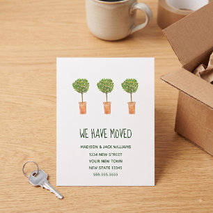 Postal Anuncio de nueva dirección con árbol de laurel en