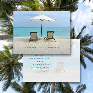 Postal Anuncio de nueva dirección de sillas de playa