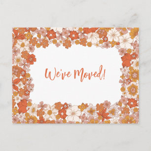 Postal Anuncio de Nuevo Hogar Floral Naranja Nos Hemos Mu