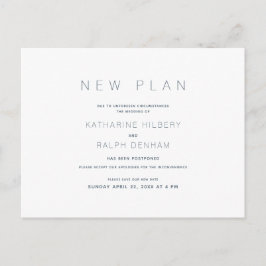 Postal Anuncio de nuevo plan de boda blanco y azul marino