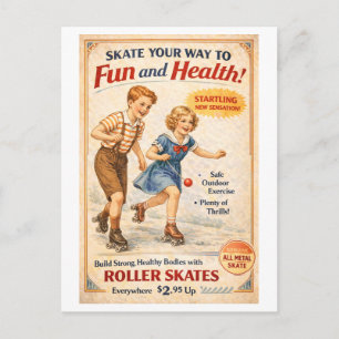 Postal Anuncio de patines de ruedas al estilo vintage