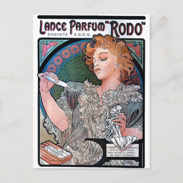 Postal Anuncio de perfume Mucha Lance Parfum Rodo (Anverso)