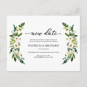Postal Anuncio de posposición de boda con nueva fecha flo