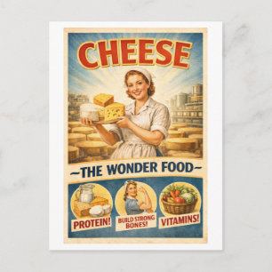 Postal Anuncio de queso al estilo vintage de los años 50