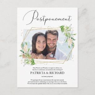 Postal Anuncio de retraso de boda con foto de vegetación