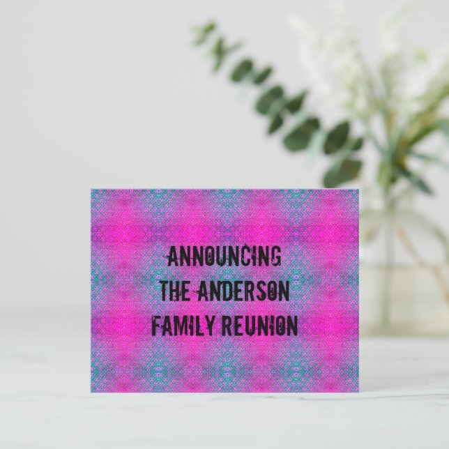 Postal Anuncio de Reunión Familiar con Estampado Tie Dye  (Anverso de pie)