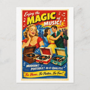 Postal Anuncio de Tocadiscos de Estilo Antiguo de los Año
