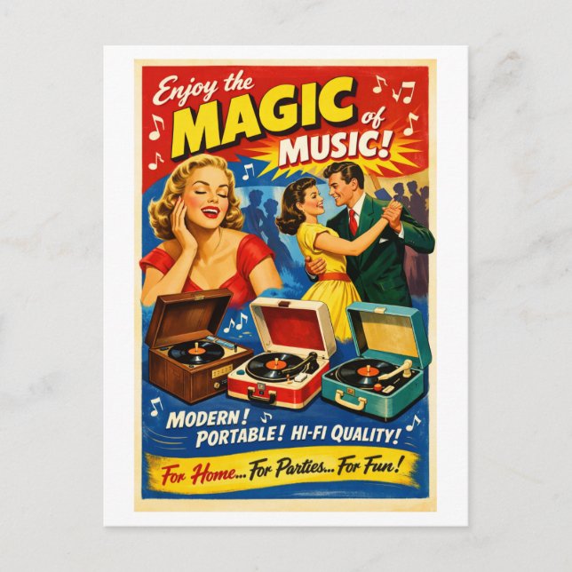 Postal Anuncio de Tocadiscos de Estilo Antiguo de los Año (Anverso)