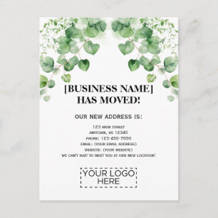 Postal Anuncio de traslado de empresa de vegetación Logo