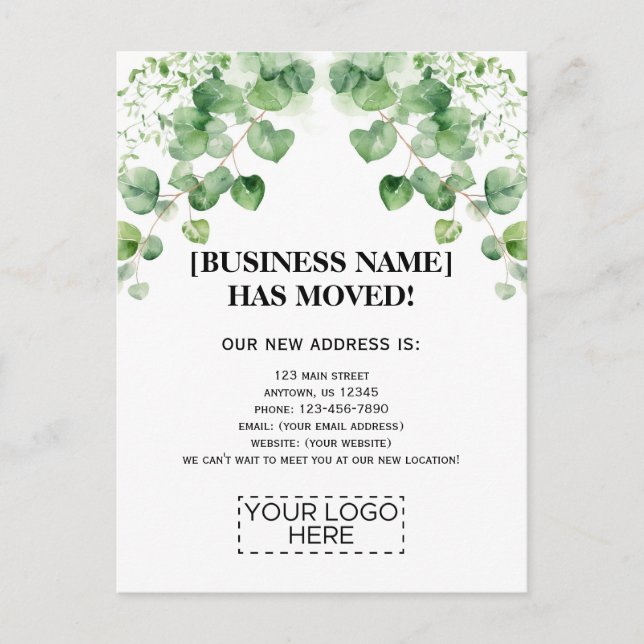 Postal Anuncio de traslado de empresa de vegetación Logo (Anverso)