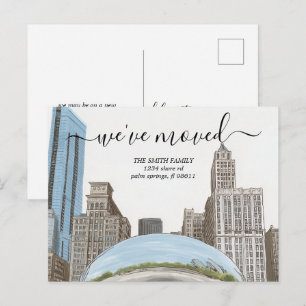 Postal Anuncio de traslado de la silueta de Chicago Illin