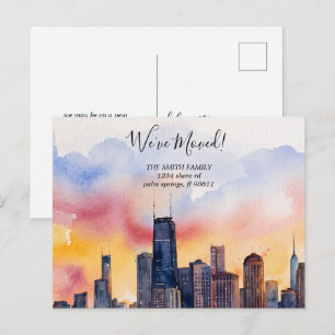 Postal Anuncio de traslado del horizonte de Chicago Illin