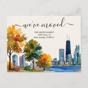 Postal Anuncio de traslado del horizonte de Chicago Illin