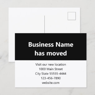 Postal Anuncio de traslado en negro del nombre de la empr