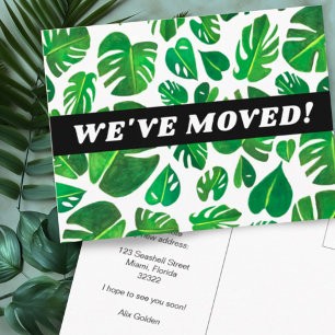 Postal ANUNCIO DE TRASLADO Monstera Botánico Acuarela