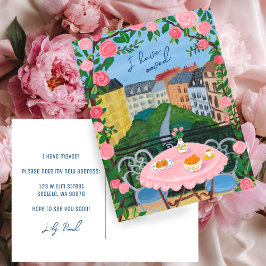 Postal ANUNCIO DE TRASLADO Nueva Dirección Vista al balcó