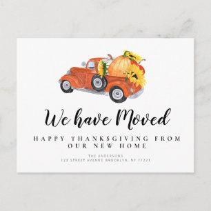 Postal anuncio de vacaciones de camión de calabaza mudanz