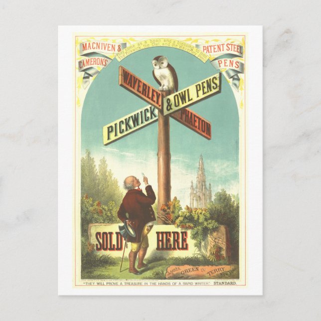 Postal Anuncio de venado Waverly Pickwick & Owl Pens (Anverso)