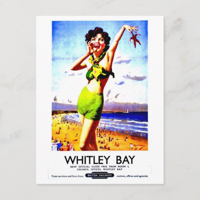 Postal Anuncio de viaje británico vintage Whitley Bay (Anverso)