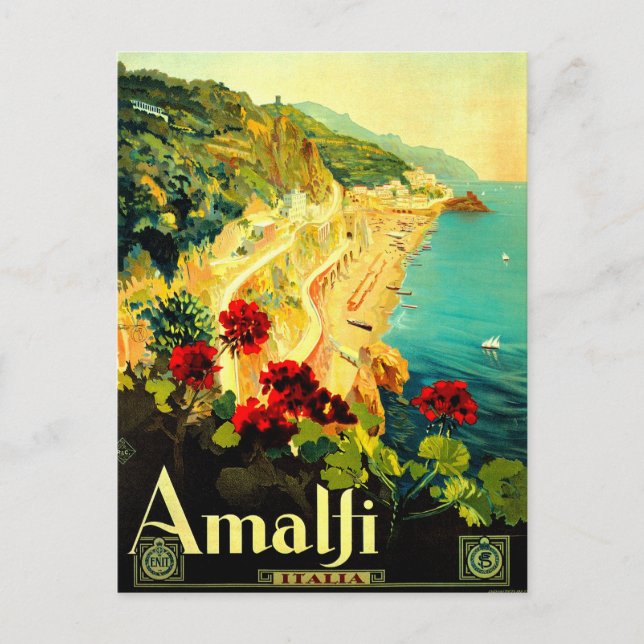 Postal Anuncio de viaje de Amalfi Italia Italia (Anverso)