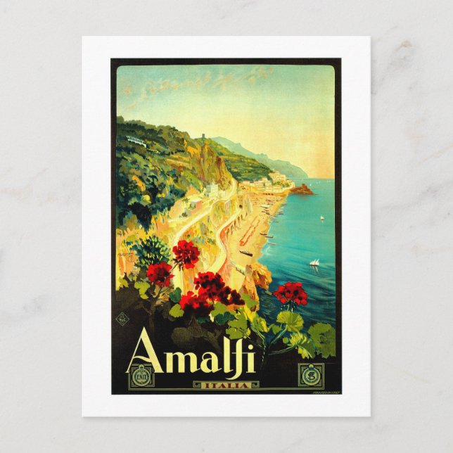 Postal Anuncio de viaje de Amalfi Italia Italia (Anverso)