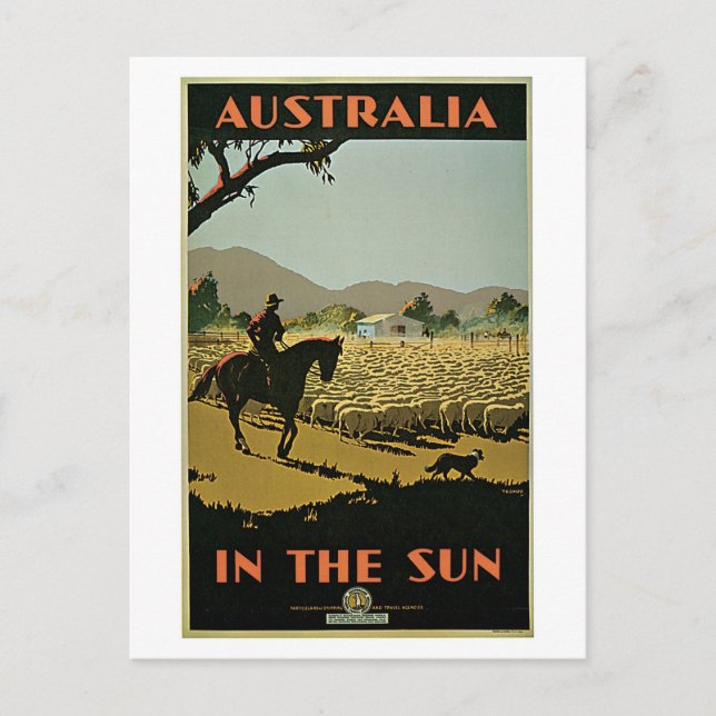 Postal Anuncio de viaje de Australia de los años 1930 (Anverso)