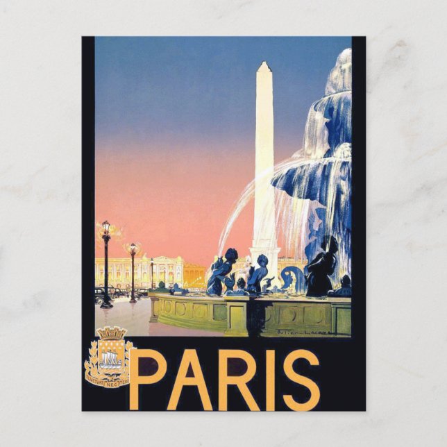 Postal Anuncio de viaje de París de época (Anverso)