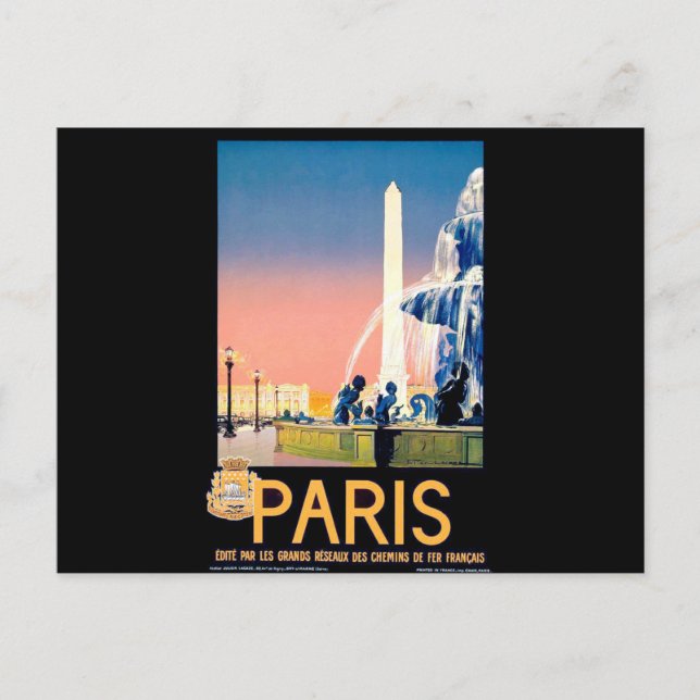 Postal Anuncio de viaje de París de época (Anverso)