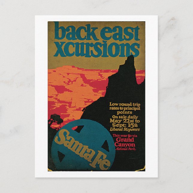 Postal Anuncio de viaje de Santa Fe de los años 20 (Anverso)