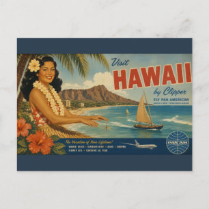 Postal Anuncio de viaje hawaiano de estilo vintage