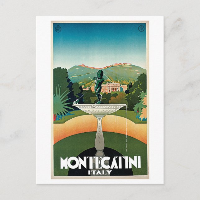 Postal Anuncio de viaje italiano de Montecatini (Anverso)