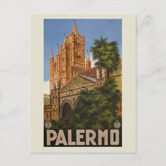 Postal anuncio de viaje italiano vintage Palermo Sicilia (Anverso)
