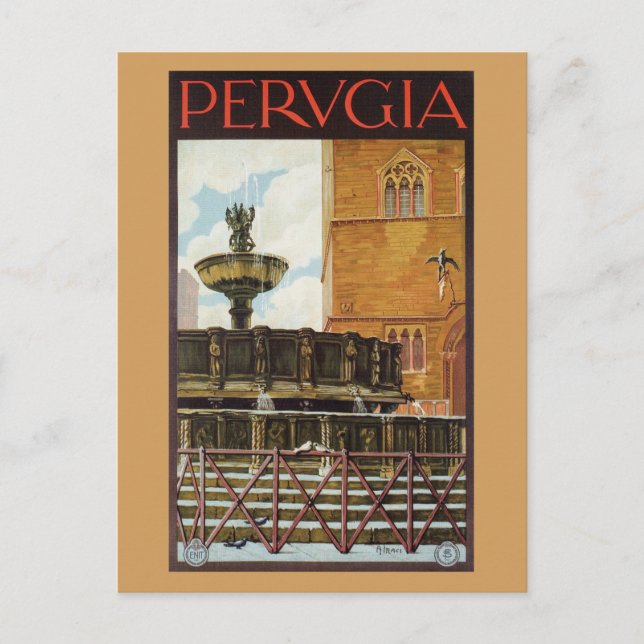 Postal Anuncio de viaje italiano vintage Perugia (Anverso)