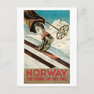 Postal Anuncio de viaje para esquiar en Noruega de los añ