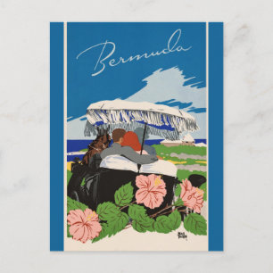 Postal Anuncio de viaje retro de Bermudas románticas