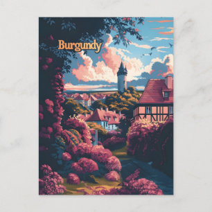Postal Anuncio de viaje vintage de Borgoña Francia