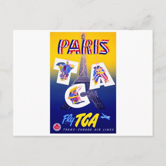 Postal Anuncio de Viajes Aéreos de la Torre Eiffel de Par (Anverso)